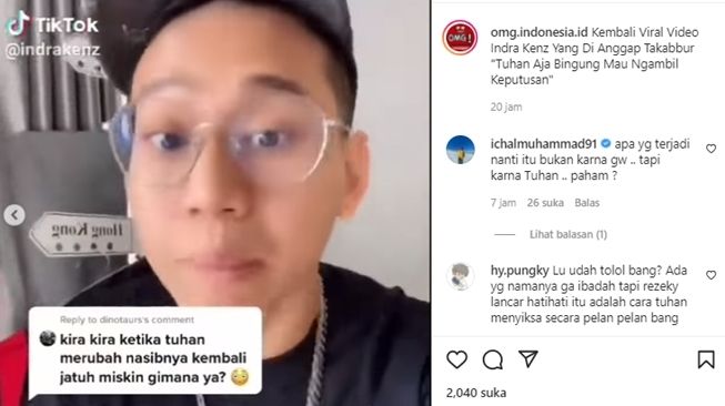 Ditanya bagaimana kalau dimiskinkan lagi, Indra Kenz malah menyebut Tuhan pun bingung menentukan nasibnya. (Instagram/@omg.indonesia.id)