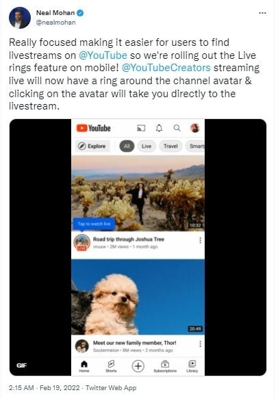 Fitur baru YouTube, Live Ring. [Twitter]