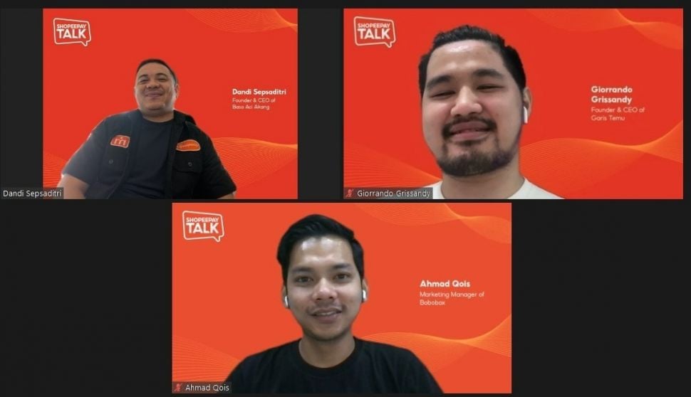 Dandi Sepsaditri Founder & CEO Baso Aci Akang, Giorrando Grissandy Founder & CEO Garis Temu, dan Ahmad Qois Marketing Manager Bobobox. (Dok:ShopeePay)