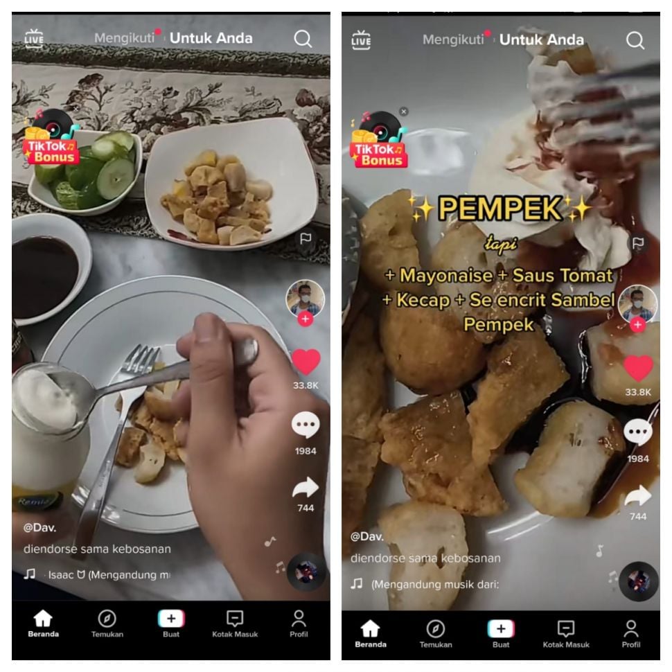 Pempek dengan racikan tak terduga (TikTok @davphrase_)