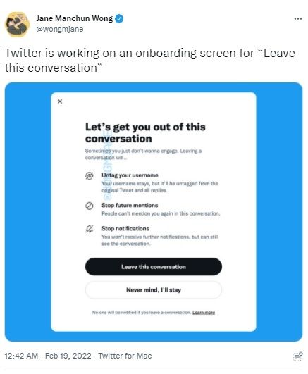 Fitur baru Twitter, Leave This Conversation. [Twitter]