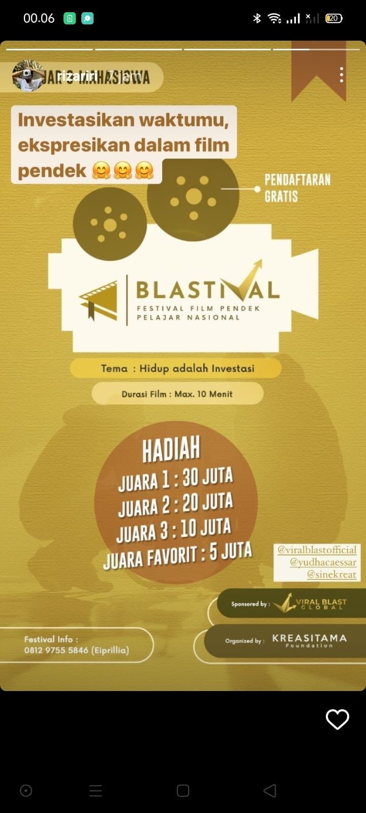 Poster lomba film pendek blastival. [Instagram]