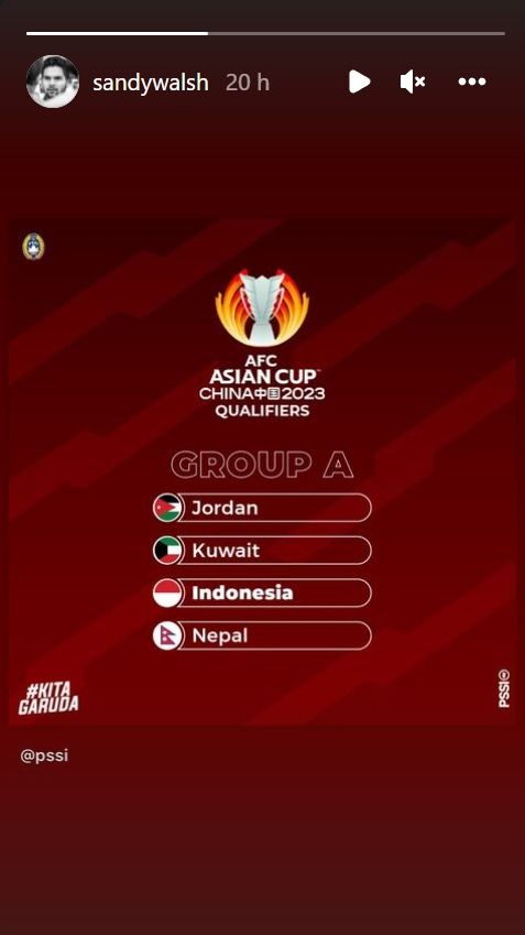 Pemain keturunan Indonesia, Sandy Walsh mengunggah hasil undian Kualifikasi Piala Asia 2023 di Instagram. [Instagram/@sandywalsh]