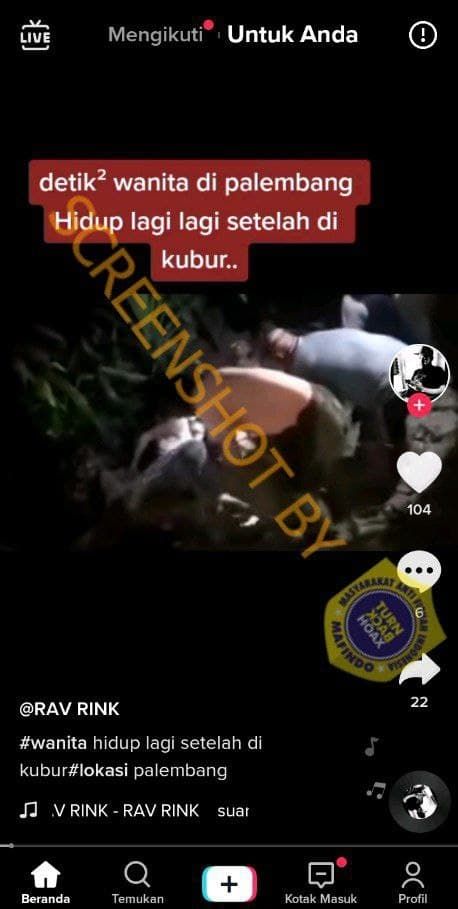 CEK FAKTA Viral Video Wanita Palembang Hidup Lagi Setelah Dikuburkan. (Turnbackhoax.id)