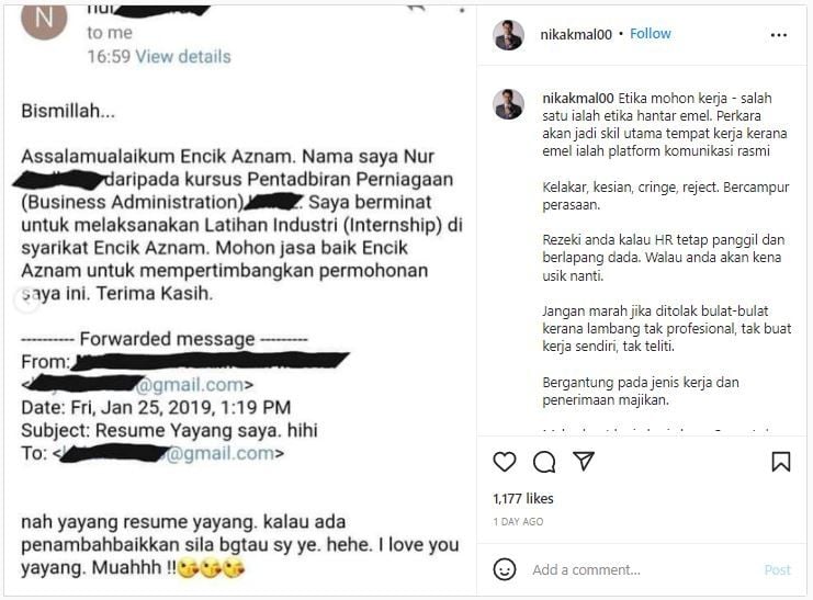 Kirim Surat Lamaran Pekerjaan, Wanita Ini Lupa Hapus Pesan dari Pacar (instagram.com/nikakmal00)