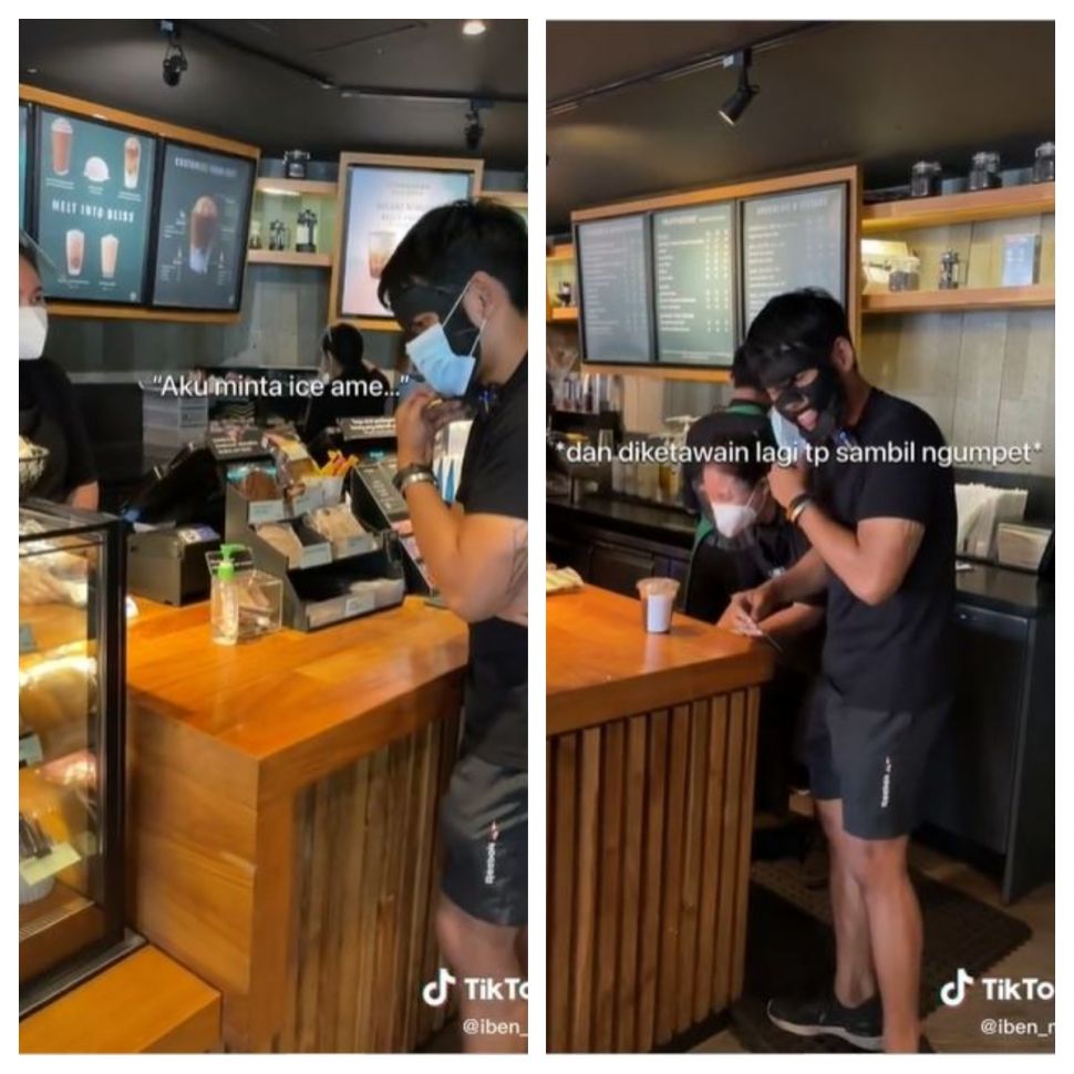 Ke Starbucks pakai sheetmask (TikTok @iben_ma)