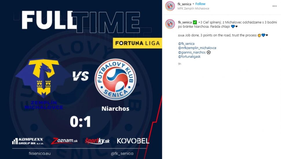 FK Senica menang lawan Zemplin Michalovce. (Instagram/fk_senica)