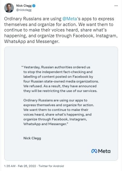 Cuitan pembatasan Facebook di Rusia. [Twitter]