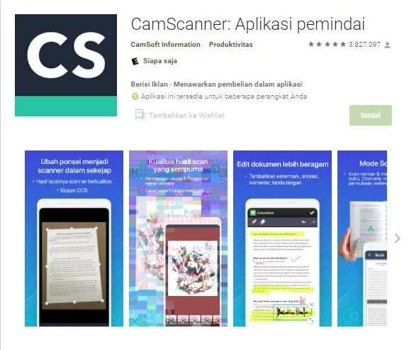 Aplikasi scan document, CamScanner. [Google Play Store]