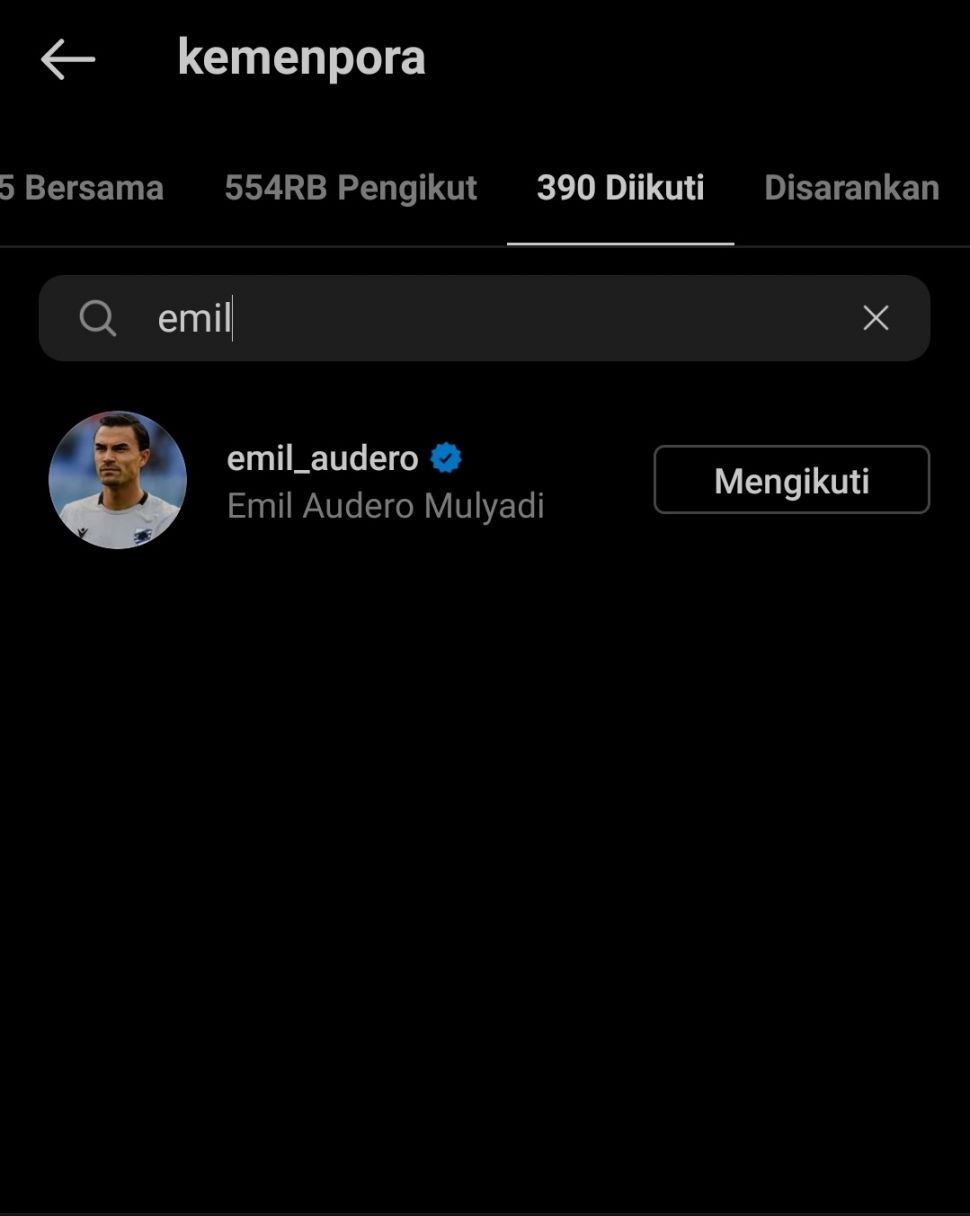 Emil Audero Mulyadi difollow Kemenpora. (Instagram/kemenpora)