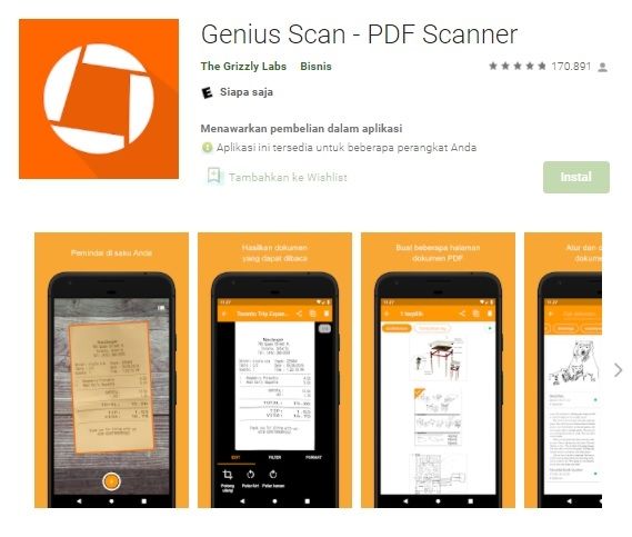 Aplikasi scan document, Genius Scan. [Google Play Store]
