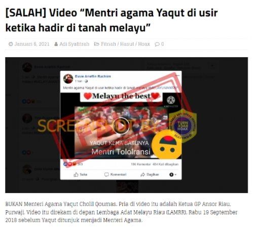 CEK FAKTA Viral Video Menag Yaqut Cholil Qoumas Diusir di Kampung Muslim. (Turnbackhoax.id)