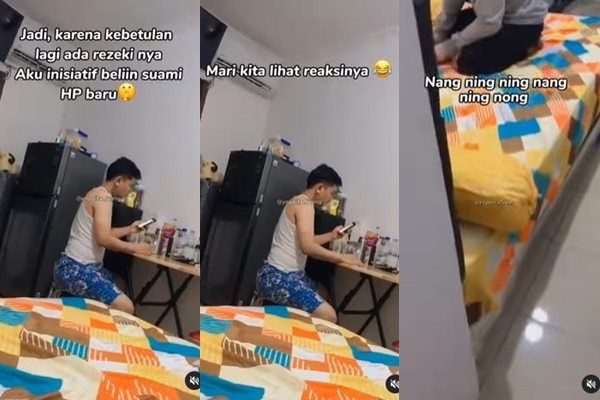 Viral Reaksi Suami Saat Dibelikan Istri iPhone Bikin Baper. (Instagram/@dunia_kaumhawa)