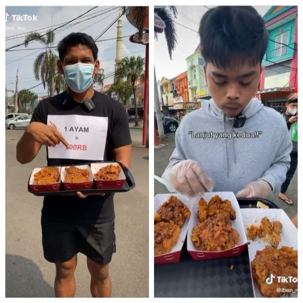 Tantangan habiskan 1 potong ayam untuk uang Rp200 ribu (TikTok @iben_ma)