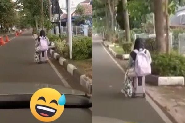 Viral Cewek Kendarai Koper di Jalanan. (TikTok)