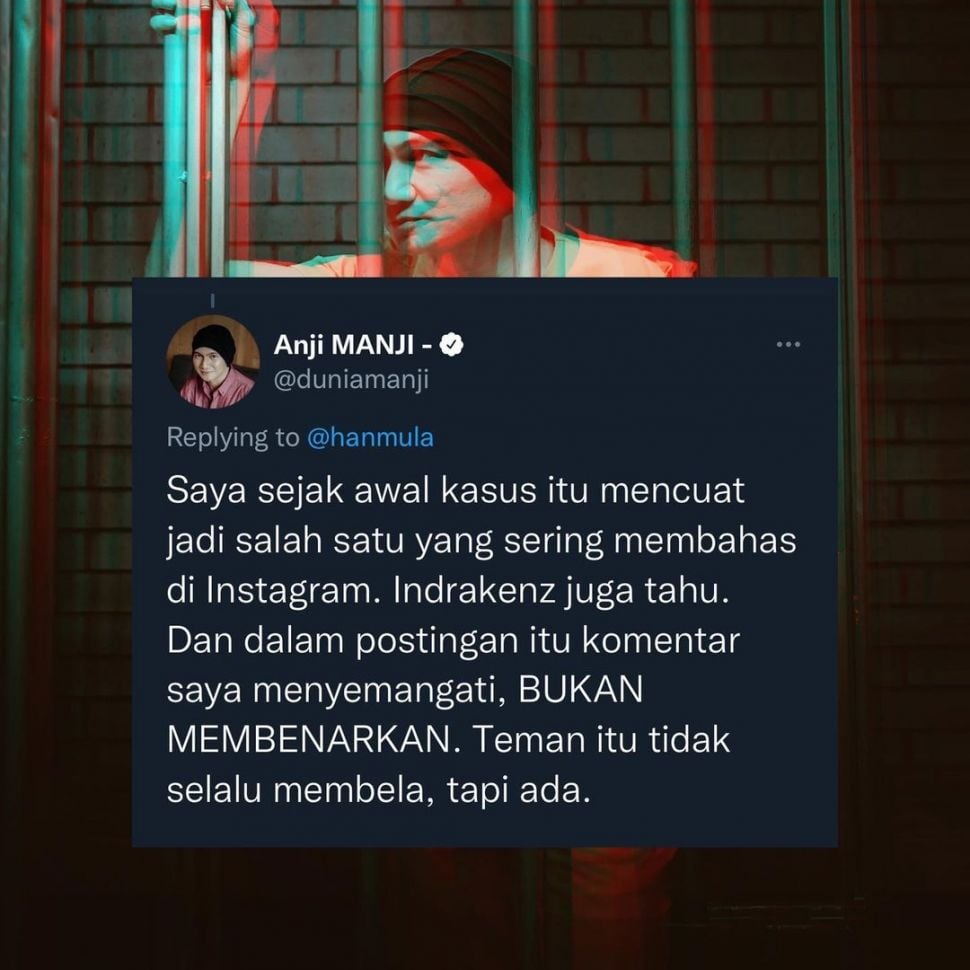 Twit Anji soal mendukung Indra Kenz dalam kasus Binomo. [Instagram]