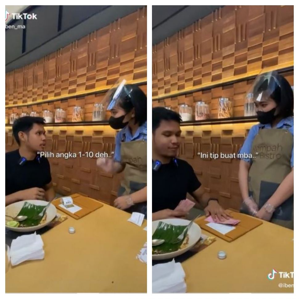 Uang tip untuk pegawai restoran (TikTok @iben_ma)