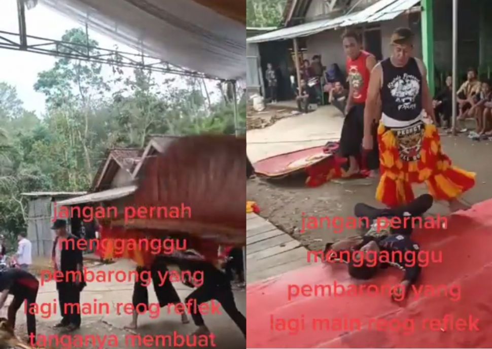 Jahili Penari Reog Ponorogo saat Atraksi, Pemuda ini Auto 'KO', Dikira Kesurupan, Ternyata... (Twitter/jowoshitpost)