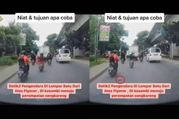 Viral Detik-detik Pemotor Kejatuhan Batu dari Atas Flyover (TikTok)