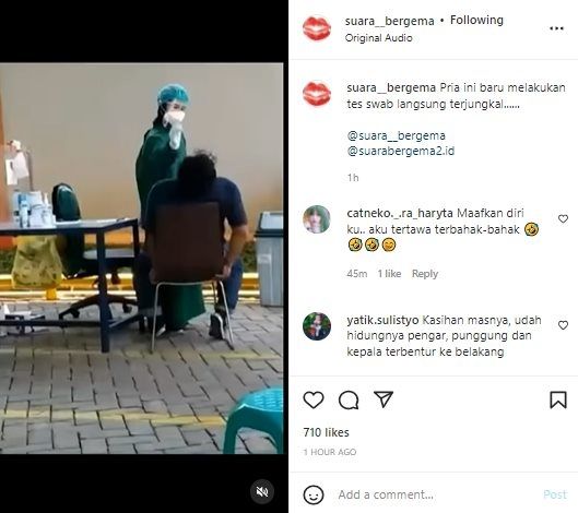 Viral Pria Terjungkal Saat Alat Swab Masuk Hidung. (Instagram/@suara_bergema)