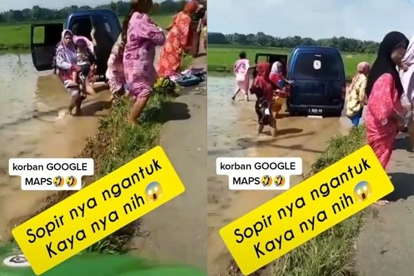 Viral Mobil Masuk Sawah, Rombongan Emak-emak Langsung Keluar Cincing Daster (TikTok)