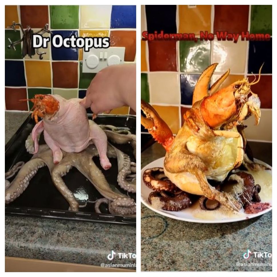 Makanan terinspirasi dari Dr. Octopus Spiderman (TikTok @asianmuminlaw)