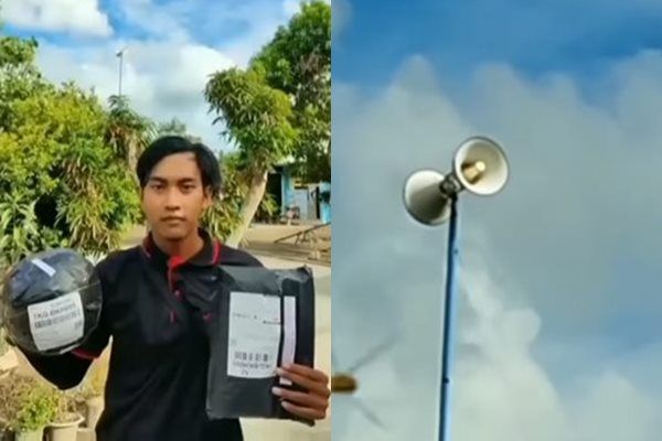 Viral Kurir Antar Paket Berakhir Diumumkan Pakai Toa. (Instagram/@video_medsos)