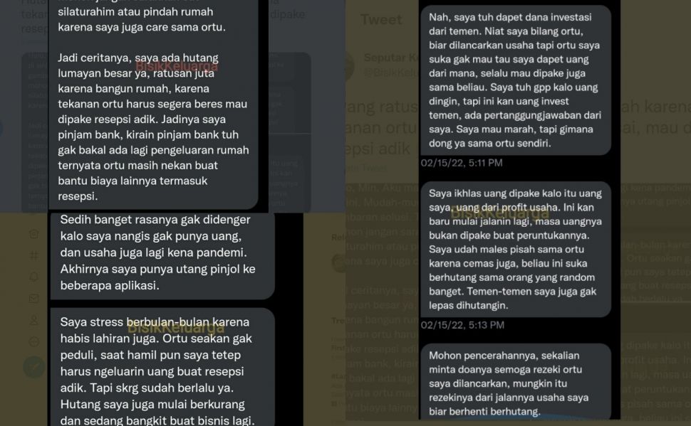 Curhat Warganet Punya Hutang Ratusan Juta untuk Bangun Rumah (Twitter/@BisikKeluarga)