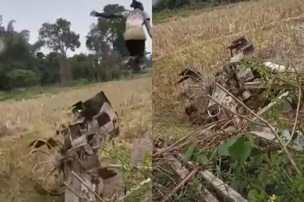 Viral Petani Bajak Sawah Berakhir 'Terbang'. (TikTok)
