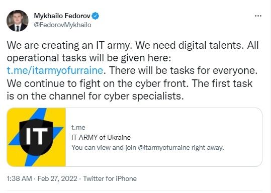 Cuitan Ukraina ciptakan tentara TI. [Twitter]