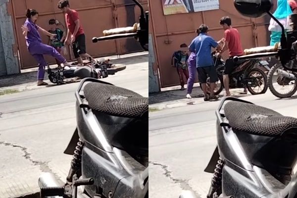 Viral Pasutri Bertengkar di Pinggir Jalan sampai Banting Motor (Instagram/@terangmedia)