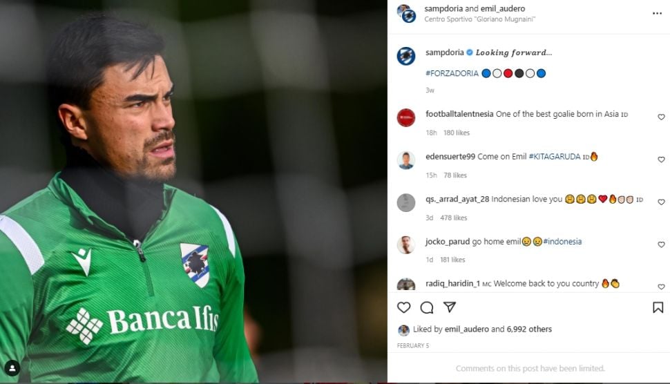 Emil Audero Mulyadi dibujuk netizen untuk bela timnas Indonesia. (Instagram/emil_audero)