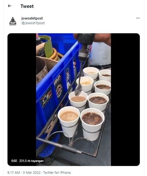 Mesin pengaduk kopi pakai bor (Twitter @jowoshitpost)