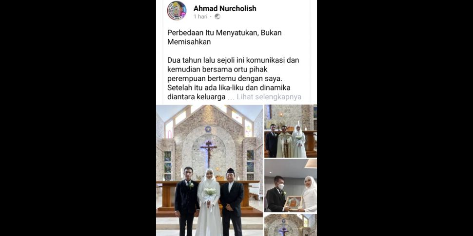 Tangkapan layar wanita berjilbab menikah di Gereja. [Facebook]