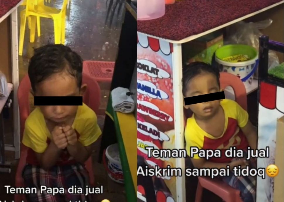 Terenyuh! Temani Ayah Berjualan Es Krim di Kala Hujan, Seorang Bocah Menggigil Sampai Ketiduran. (TikTok/Suparjoe146)