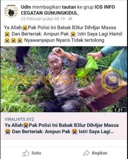 CEK FAKTA: Beredar Artikel Polisi Dihajar Massa Sampai Babak Belur Nyaris Tak Tertolong, Benarkah? (Turnbackhoax.id)