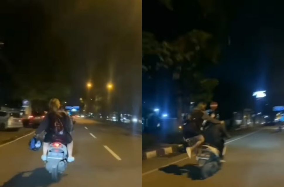 Perempuan nekat loncat dari motor (instagram.com/makasarr_iinfo/)