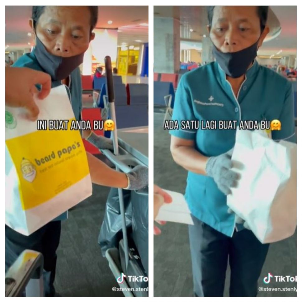 Berbagi ke cleaning service bandara (TikTok @steven.stenlyy)