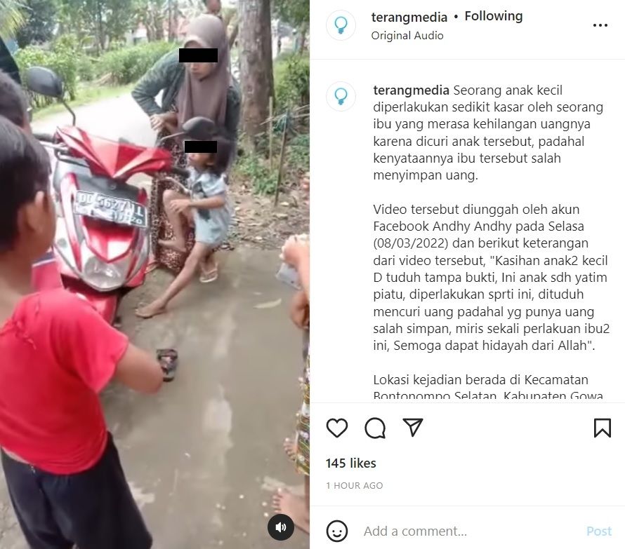 Miris! Ibu-ibu Tega Kasari Anak Kecil sampai Nangis Kejer Dituduh Curi Uangnya (instagram/@terangmedia)