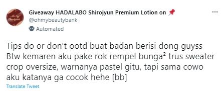 Viral Sender Minta Tips Rekomendasi OOTD, Ternyata Alasan Dibaliknya Bikin Geram Warganet. (Twitter/ohmybeautybank)