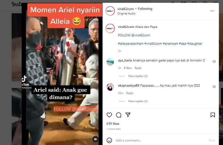 Ariel NOAH panik cari anaknya, Alleia. 