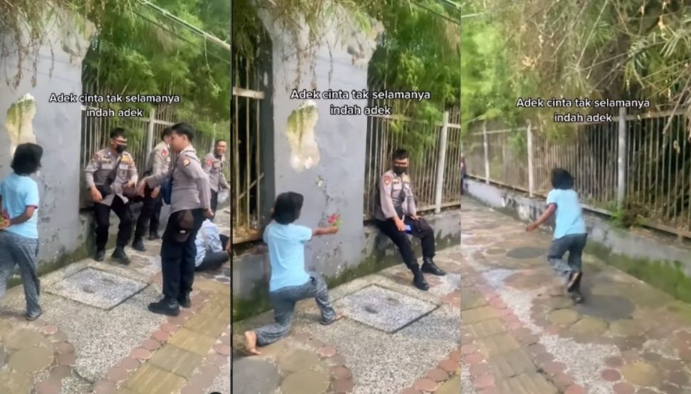 Anak perempuan kasih bunga ke polisi (instagram.com/indoviral8/)