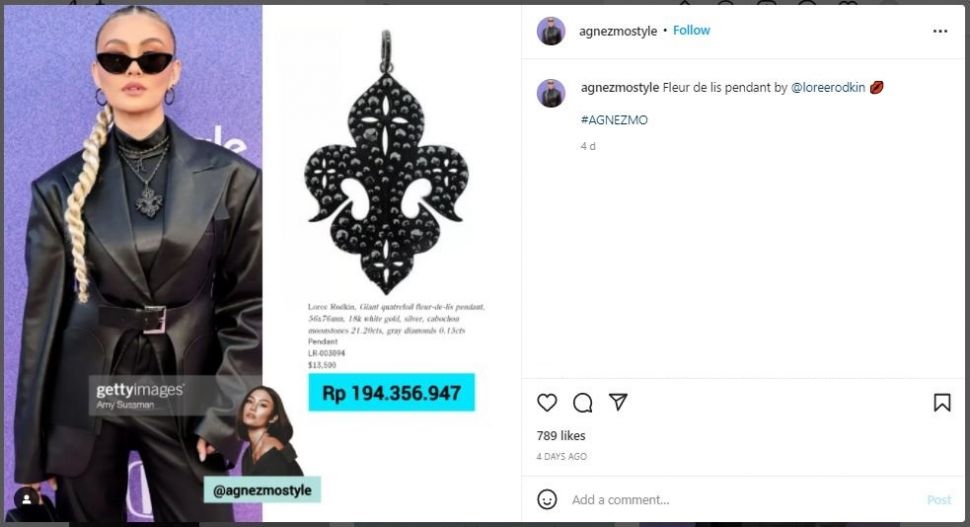 Harga Aksesoris Agnez Mo di Billboard Woman in Music Awards (instagram.com/agnezmostyle)