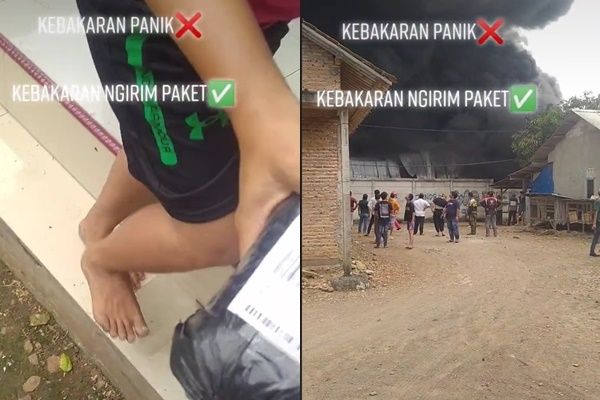 Viral Kurir Tetap Jalan Santai Antar Paket saat Ada Kebakaran Hebat (TikTok)