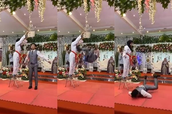 Viral Pengantin Pria Salto di Pelaminan. (Instagram/@dagelanviral)