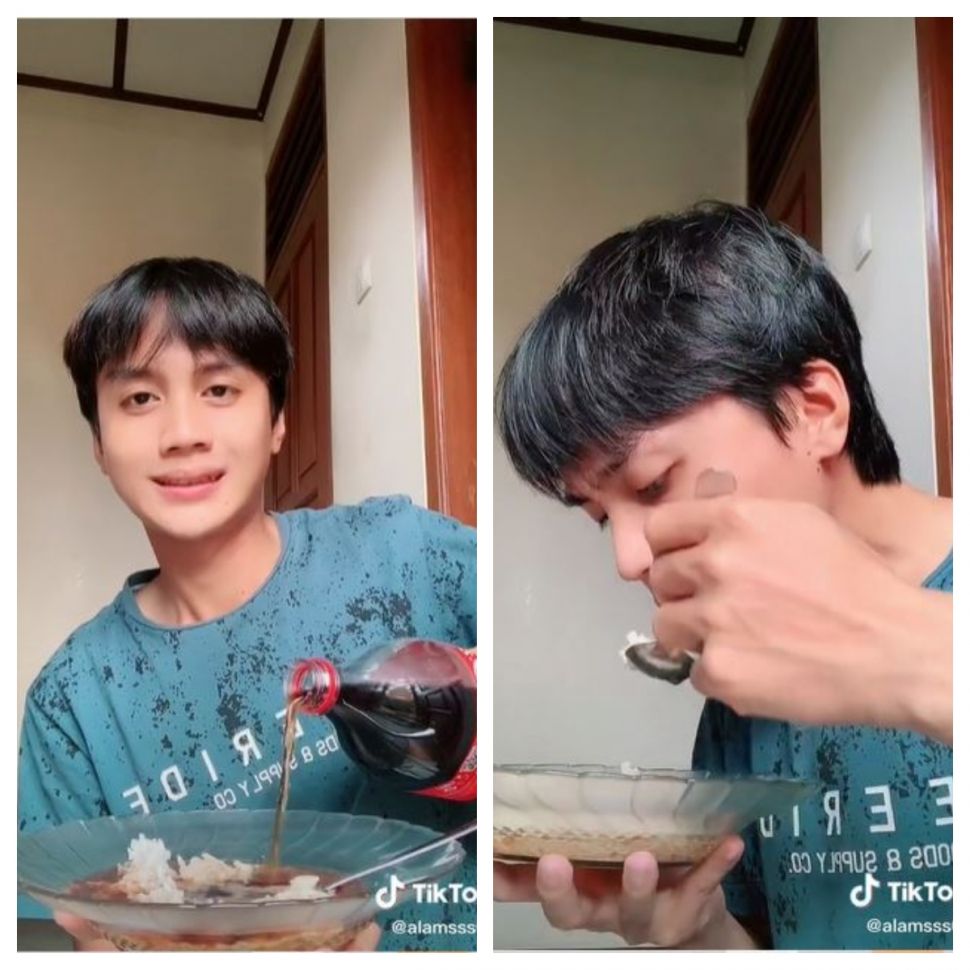 Makan nasi pakai Coca-Cola (TikTok @alamsss04)