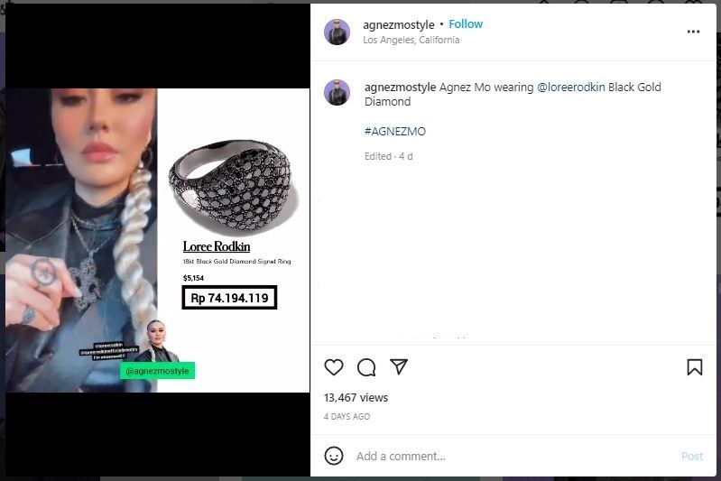 Harga Aksesoris Agnez Mo di Billboard Woman in Music Awards (instagram.com/agnezmostyle)