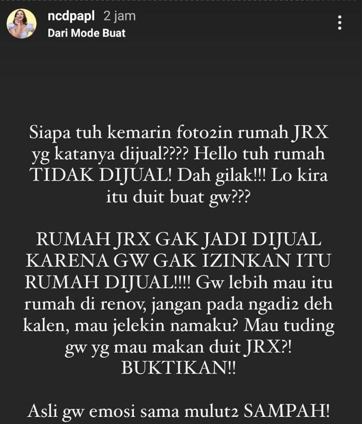 Nora Alexandra memberikan konfirmasi bahwa rumah dan mobil Jerinx SID tidak akan dijual. [Instagram]