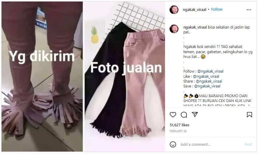 Viral Beli Celana Berumbai, yang Datang Mirip Alat Pel (instagram.com/ngakak_viraal)