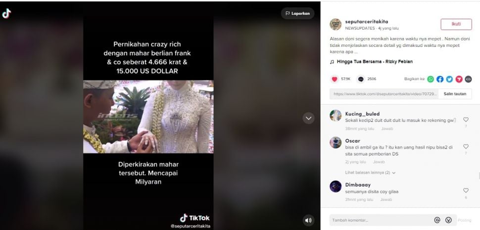 Unggahan soal Doni Salmanan [TikTok/@seputarceritakita]